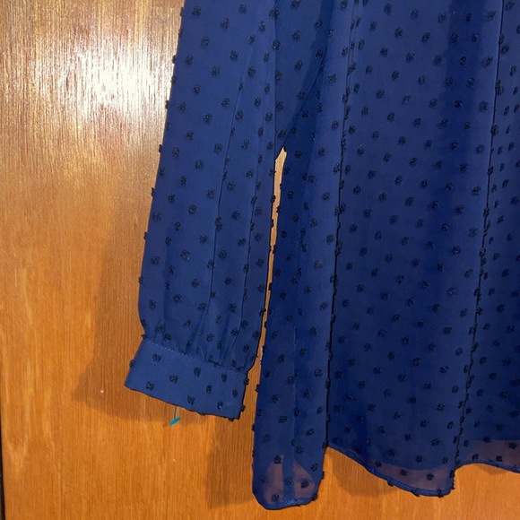 •J CREW•NWOT NAVY SWISS DOT TEXTURE SHEER KEYHOLE BUTTON CHEST BLOUSE SIZE SMALL - Picture 6 of 10